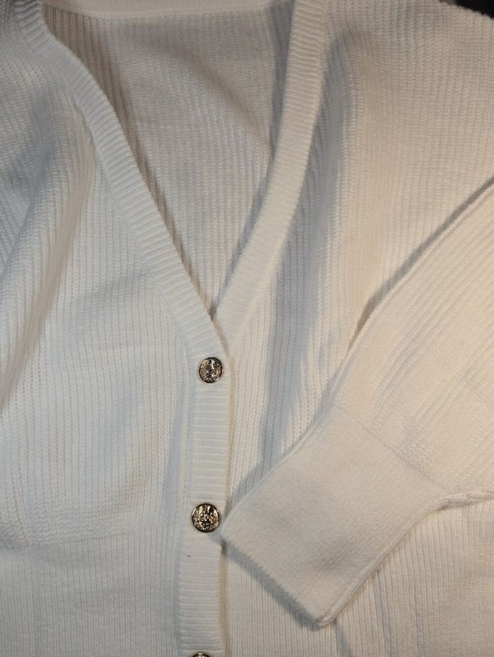 Classic White Ribbed Button-Front Women's Cardigan